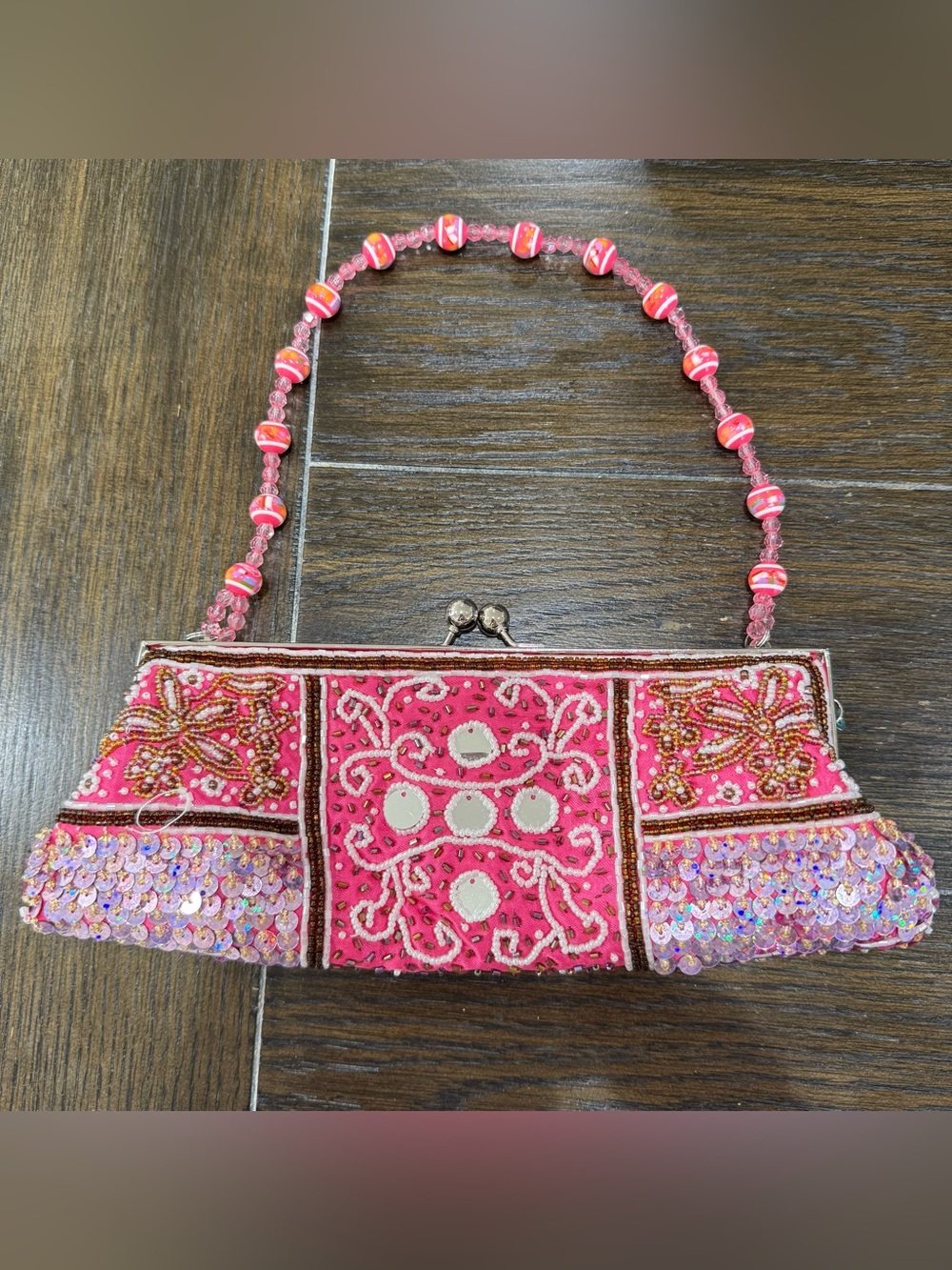Beaded Pink Embellished Women's Clutch Handbag